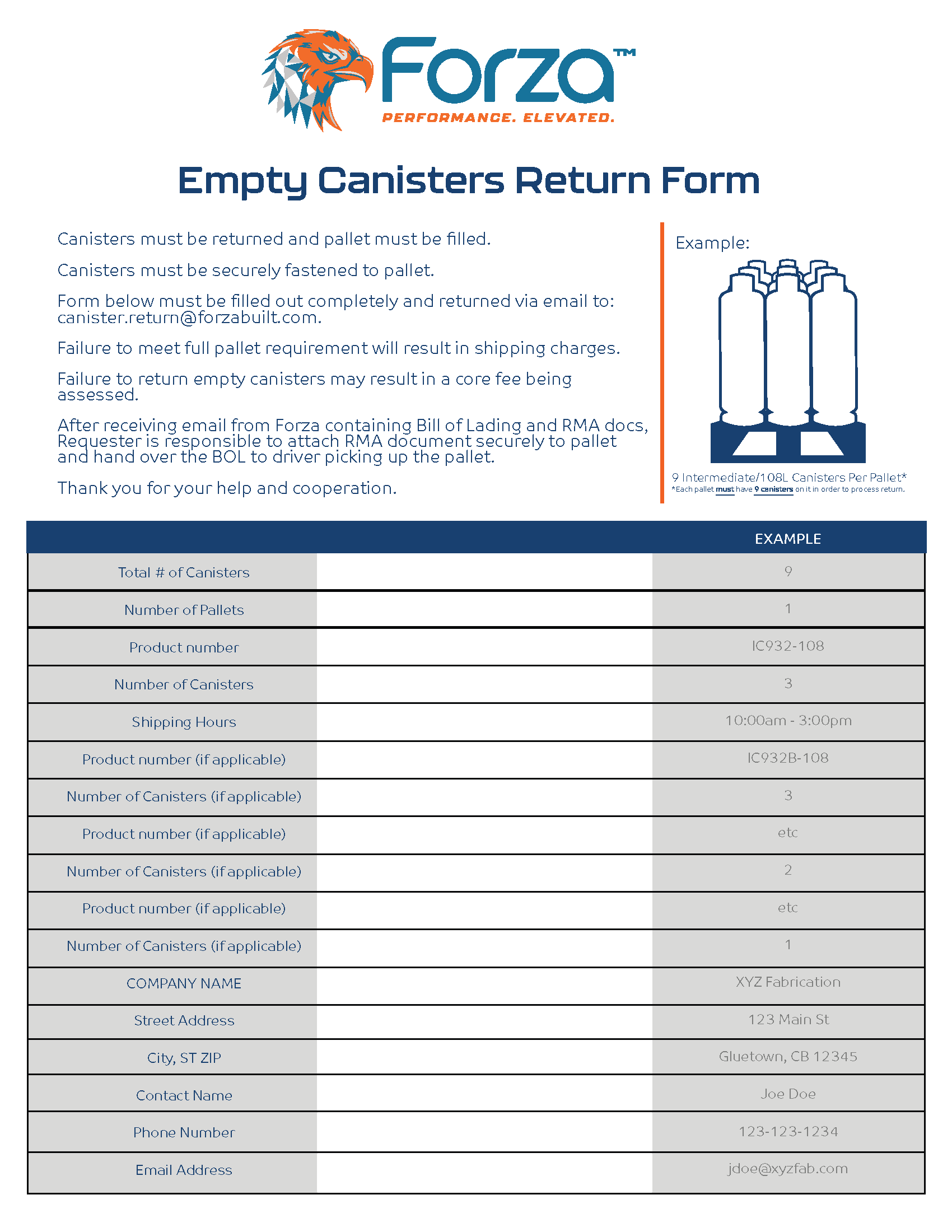 Empty Canisters Return Form
